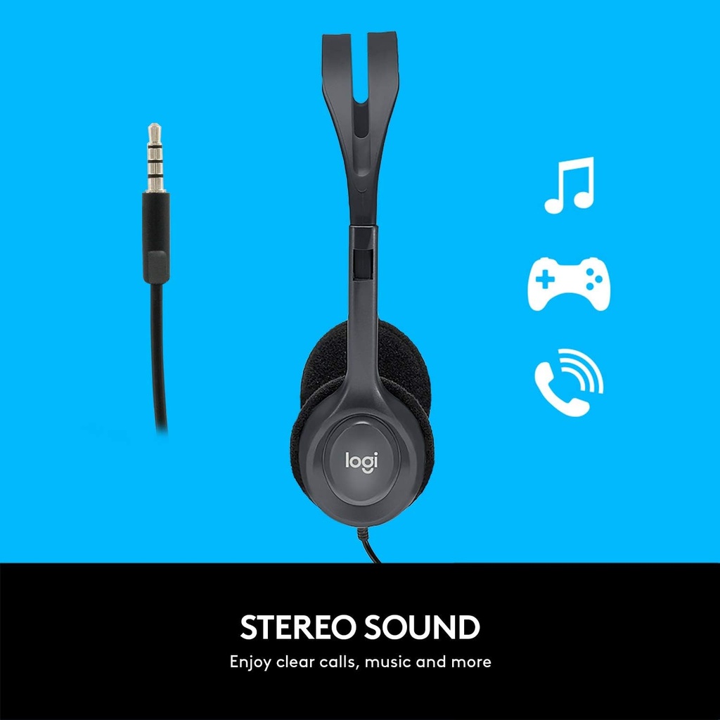 AUDIFONOS CON MICROFONO TIPO DIADEMA LOGITECH H111 COLOR GRIS ALAMBRICOS UN SOLO CONECTOR DE 3.5 MM MAC / LINUX / SMARTPHONE