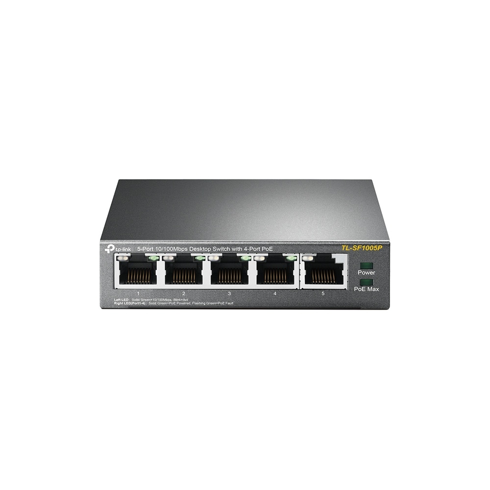 Switch Tp-Link Tl-Sf1005p 5 Puertos Rj45 10 / 100 Mbps No Administrable Con 4 Puertos Poe Para Escritorio